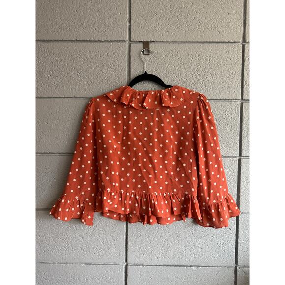 Women’s Realisation Par Cher 100% Silk Polka Dot Print V-Neck Crop Top - Picture 5 of 5